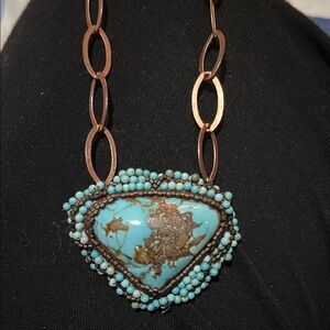 Royston Turquoise Beaded Statement Pendant Necklace - Blue